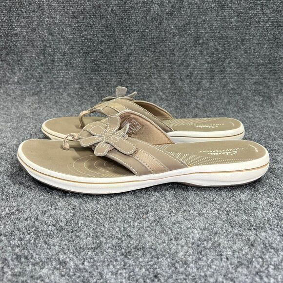 Clarks Cloudsteppers Sandals Women's 10 Tan Comfort Casual Toe Post Flip Flops - Picture 4 of 12